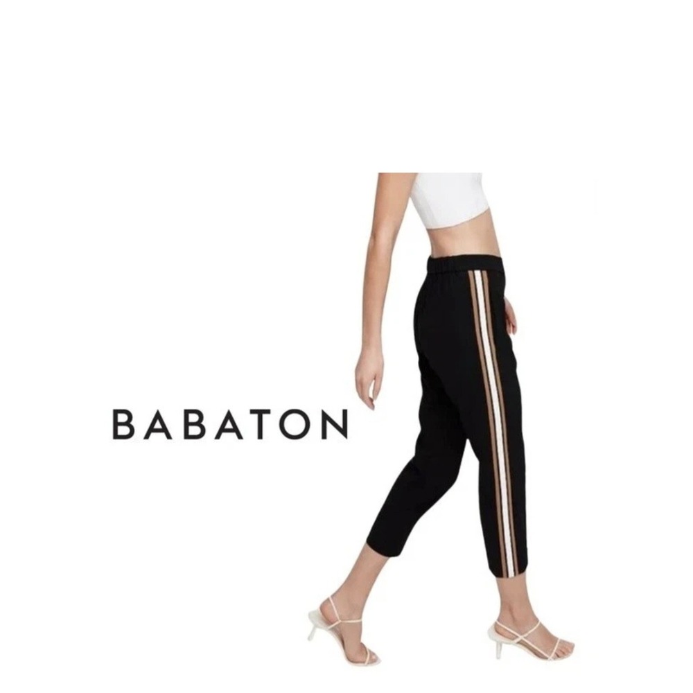 Aritzia Babaton Conan Cropped Pant Black Red White Stripe Size 4‎ Pull On EUC